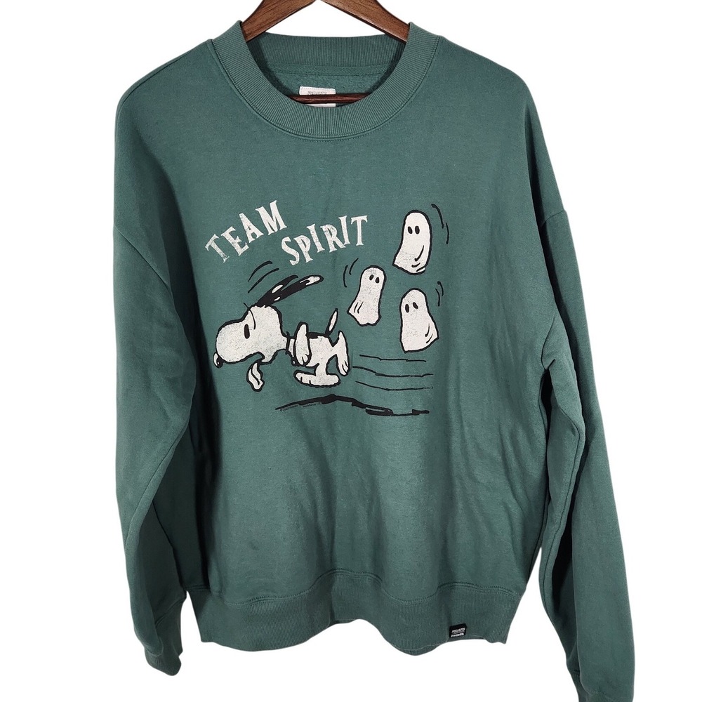 RSQ Peanuts Green Snoopy "Team Spirit" Crew Neck Sweatshirt‎ Size Large